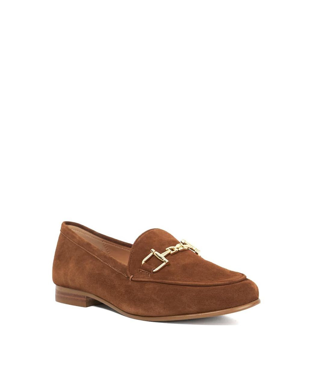 Dune Brown Wide Fit 'Glair' Leather Loafers