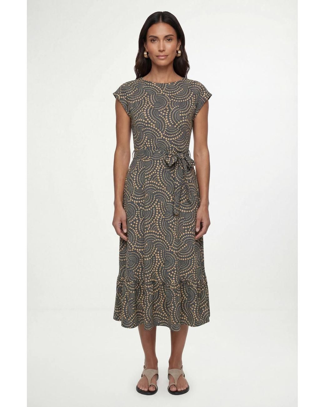 Wallis Blue Spot Jersey Belted Midi Dress