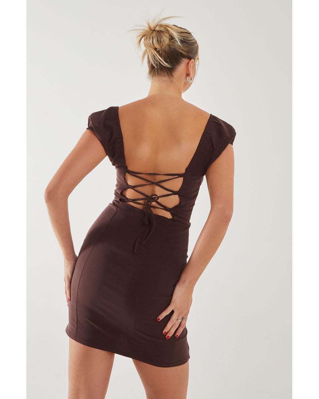 Pink Vanilla Brown Tie Back Mini Dress