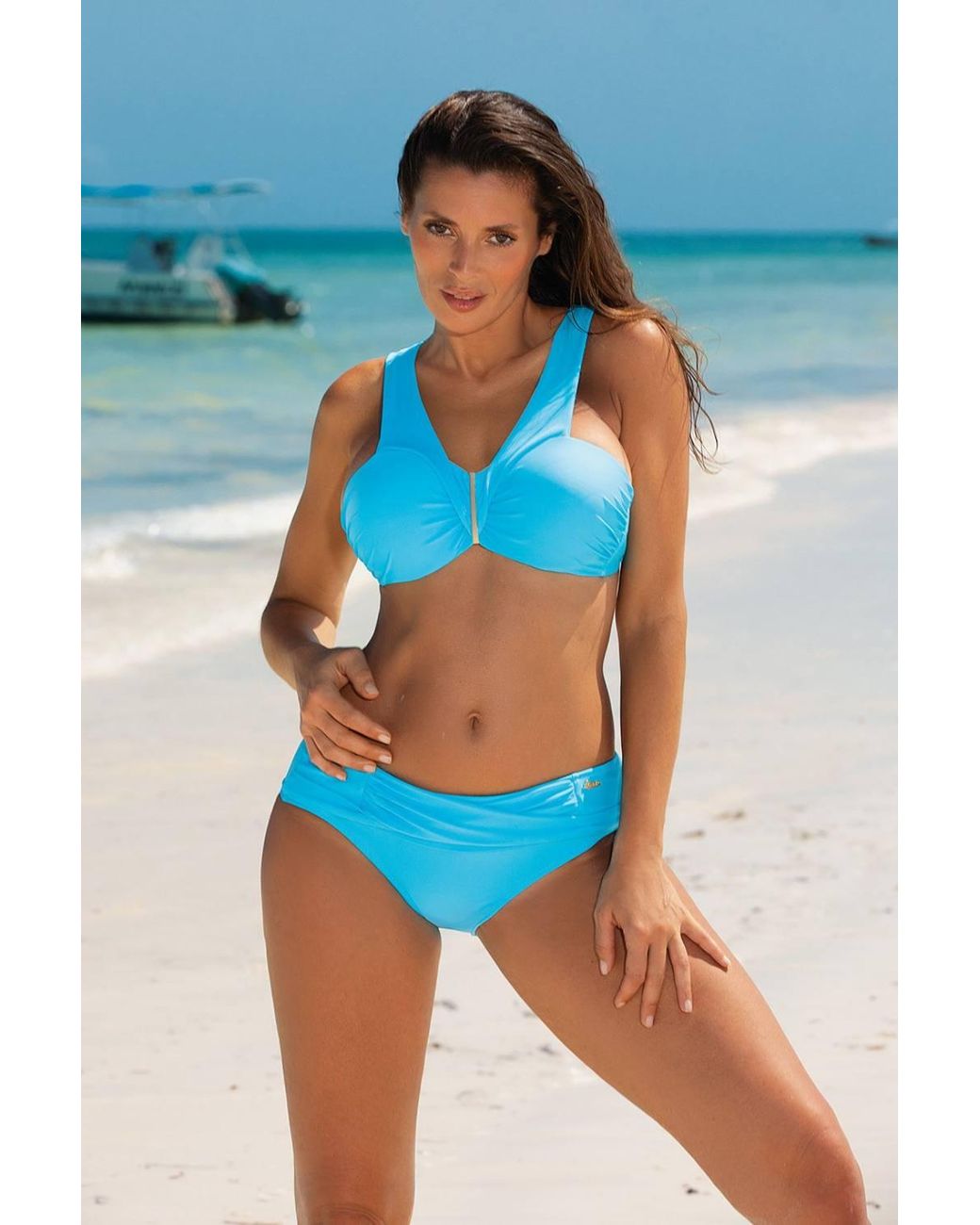 KDMD Blue Two Piece Swimsuit Bardot Push Up