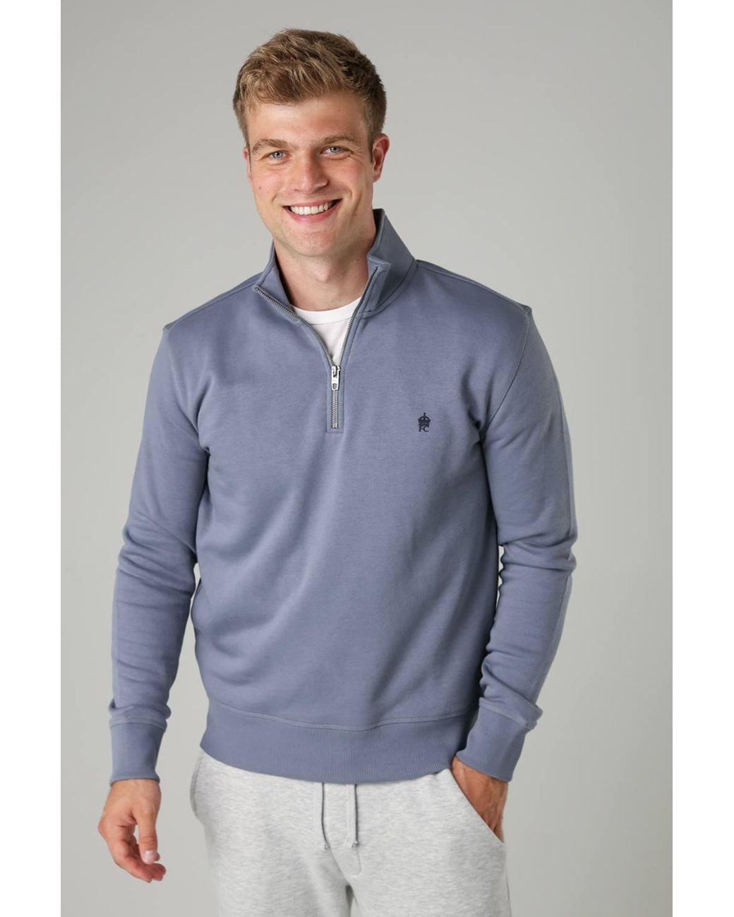 French Connection Blue Cotton Blend Half-Zip Jumper for men