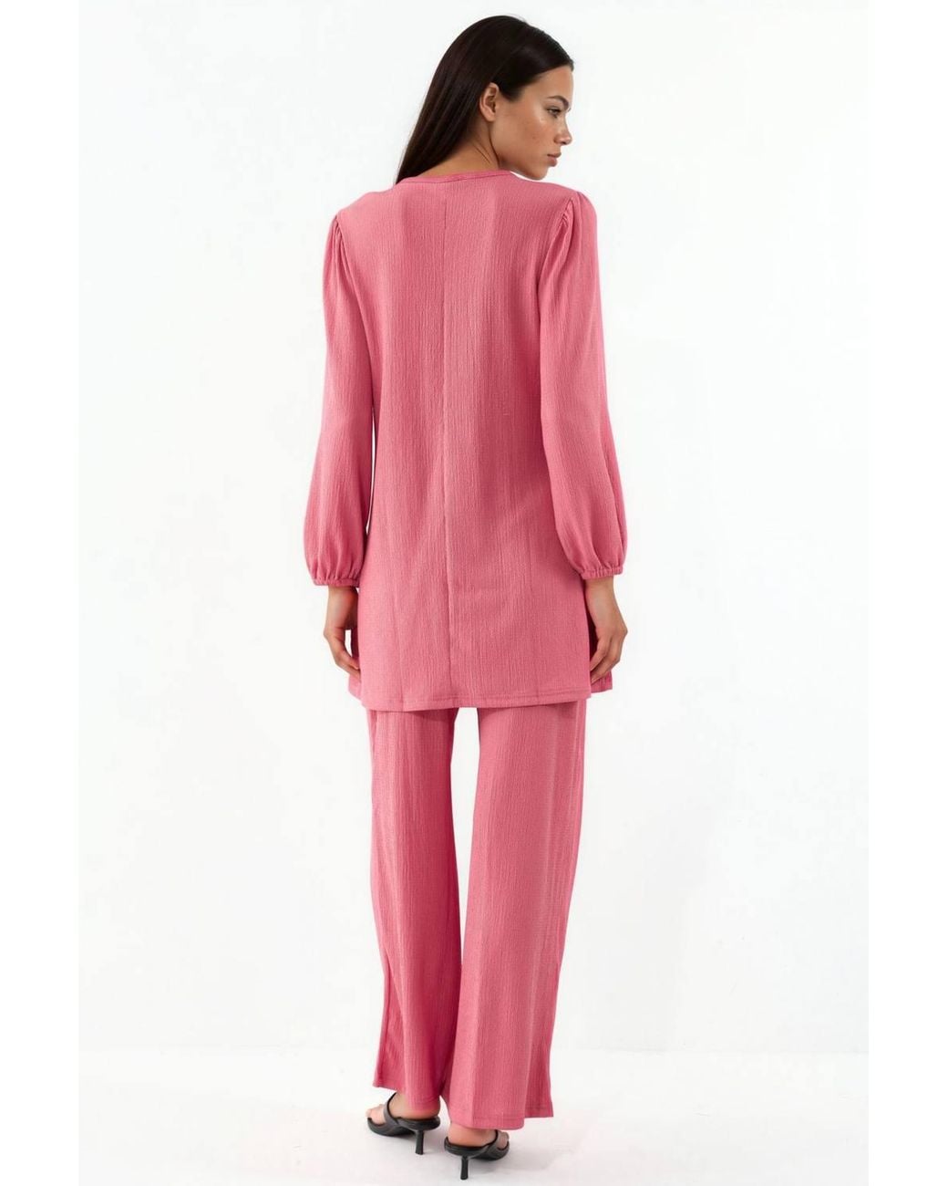 Bigdart Pink Textured Long Sleeve Tunic & Wide Leg Pants Set