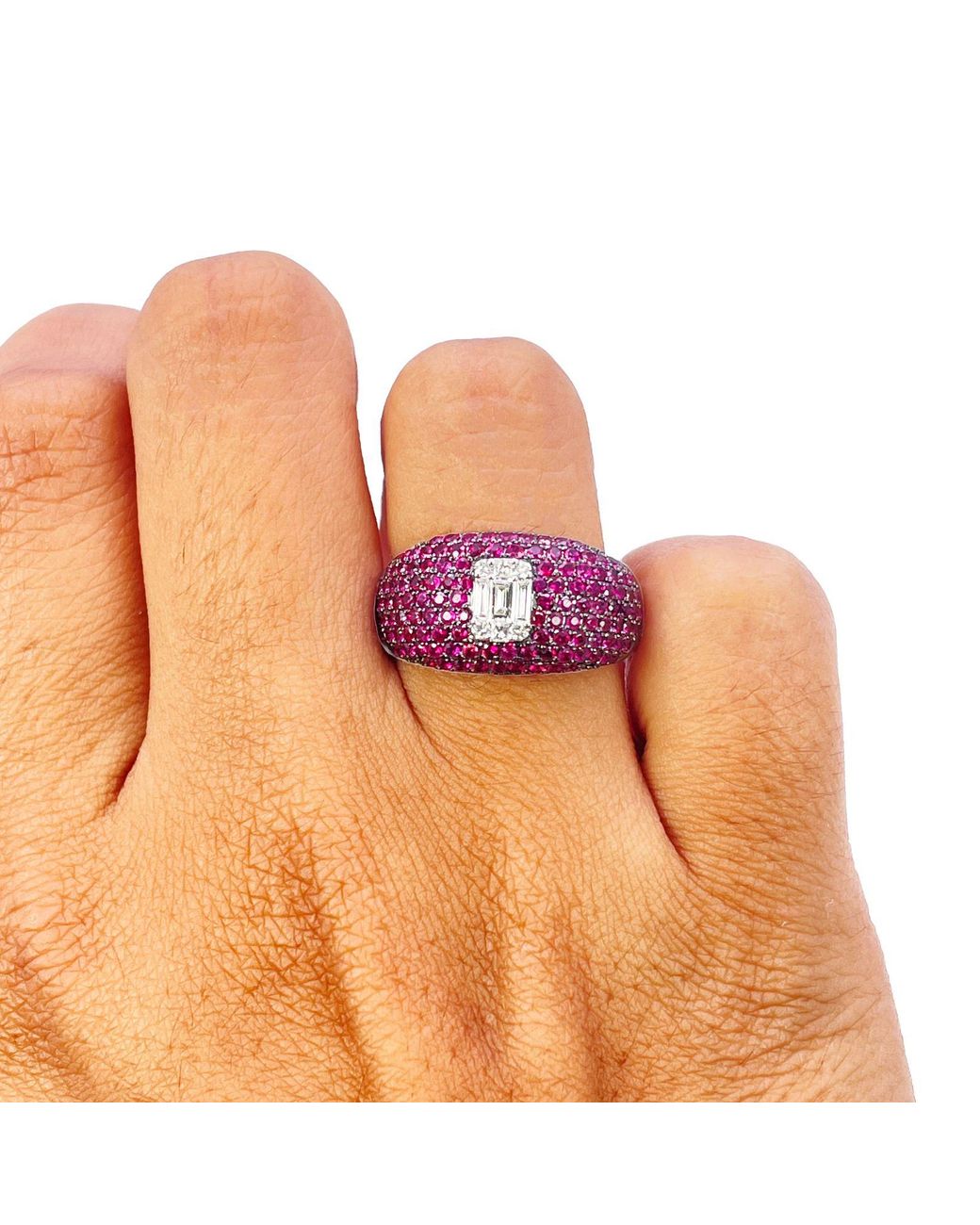 Raina Jewels Purple 18Ct Whitegold Ruby Baguette Diamond Cluster Cocktail Dome Ring 1.45Ct