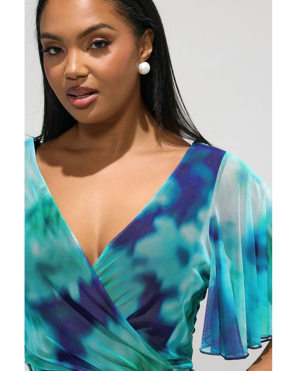 Yours Blue Blurred Abstract Maxi Dress
