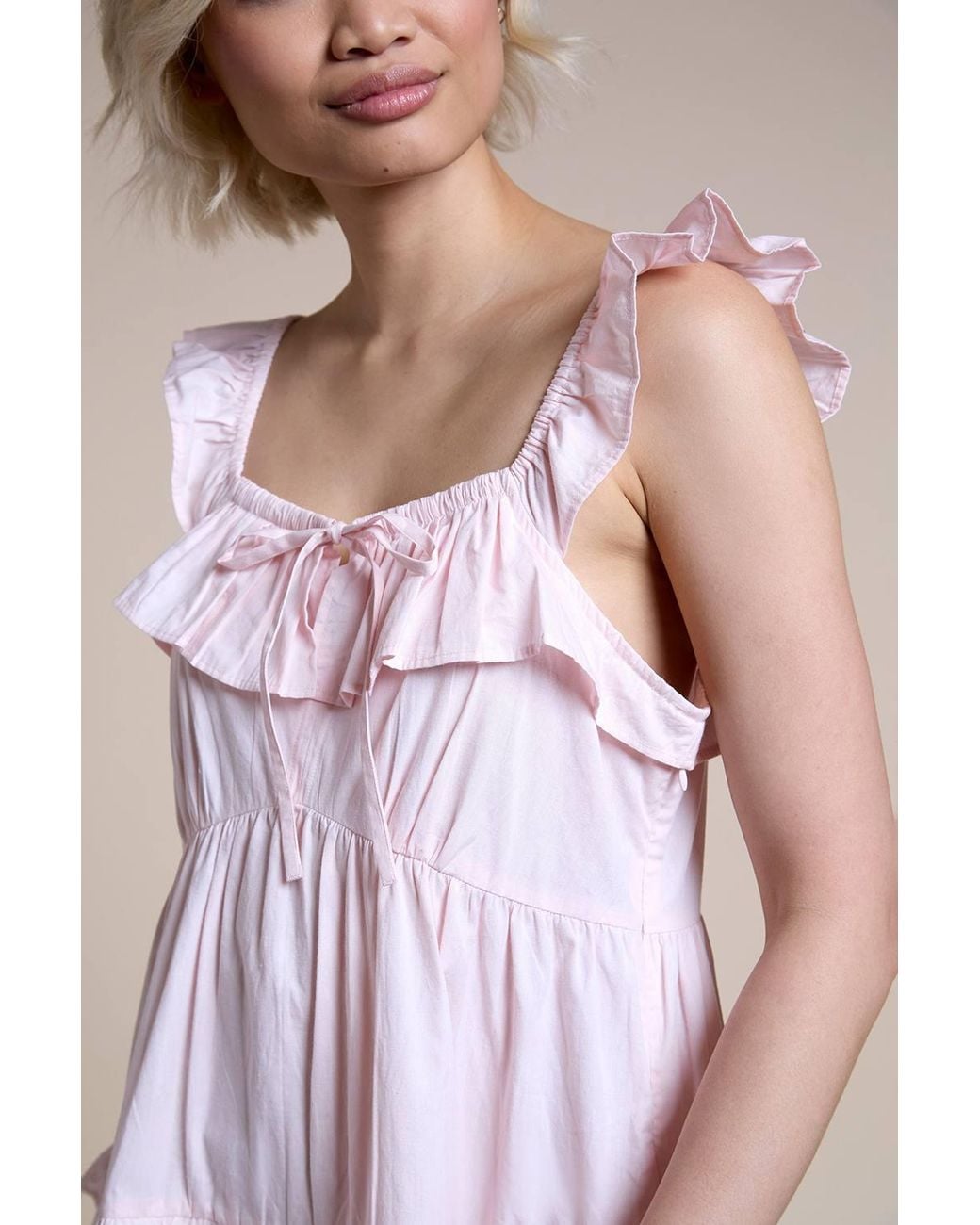 Neon Rose Pink Cotton Ruffle Tiered Mini Dress
