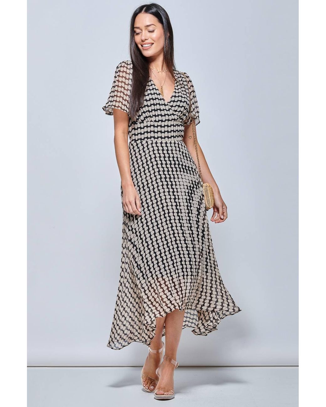 Jolie Moi White V Neck Pleated Chiffon Maxi Dress
