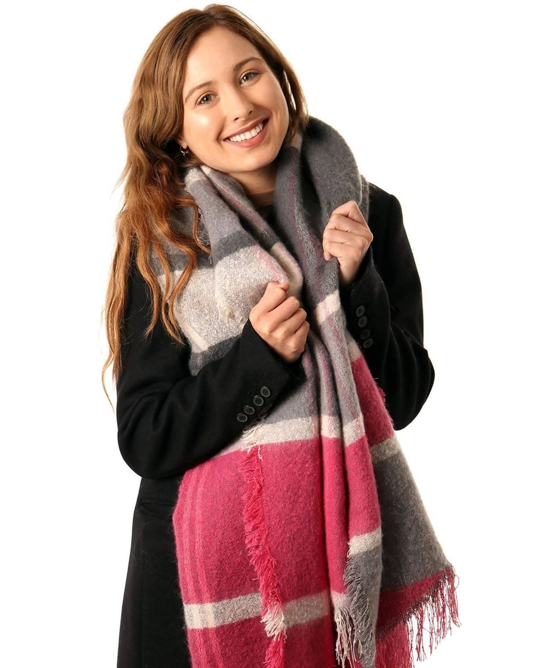 SARTA Red Striped Tartan Winter Blanket Scarf