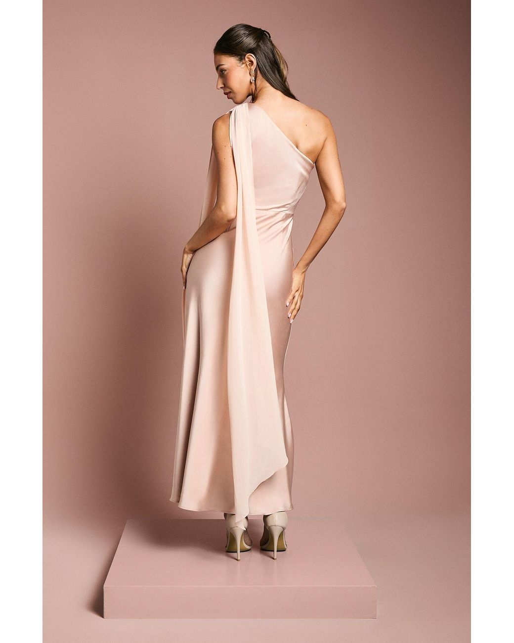 Coast Pink Satin One Shoulder Bridesmaid Dress With Chiffon Drape