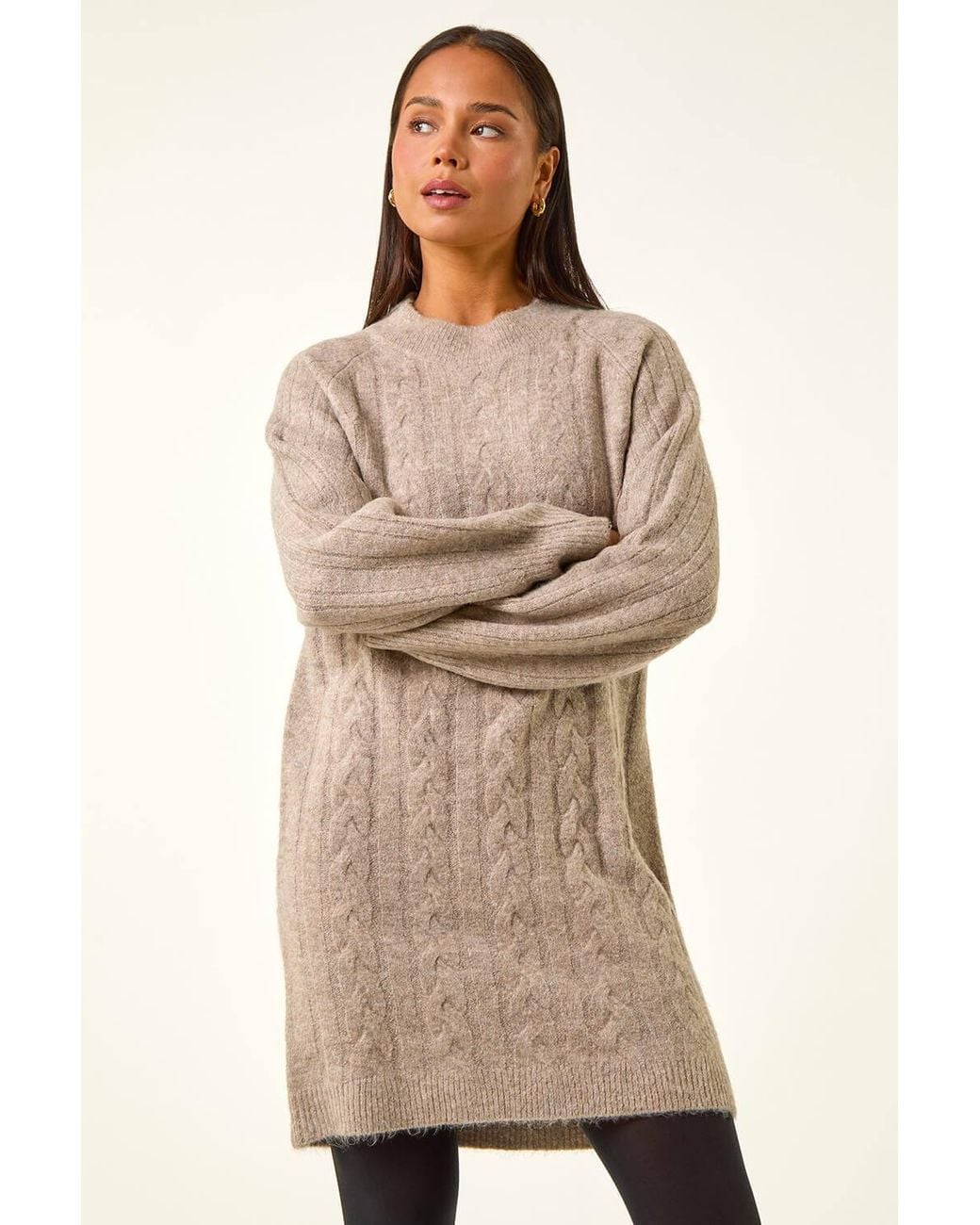 Roman Natural Petite Cable Knit Shift Dress