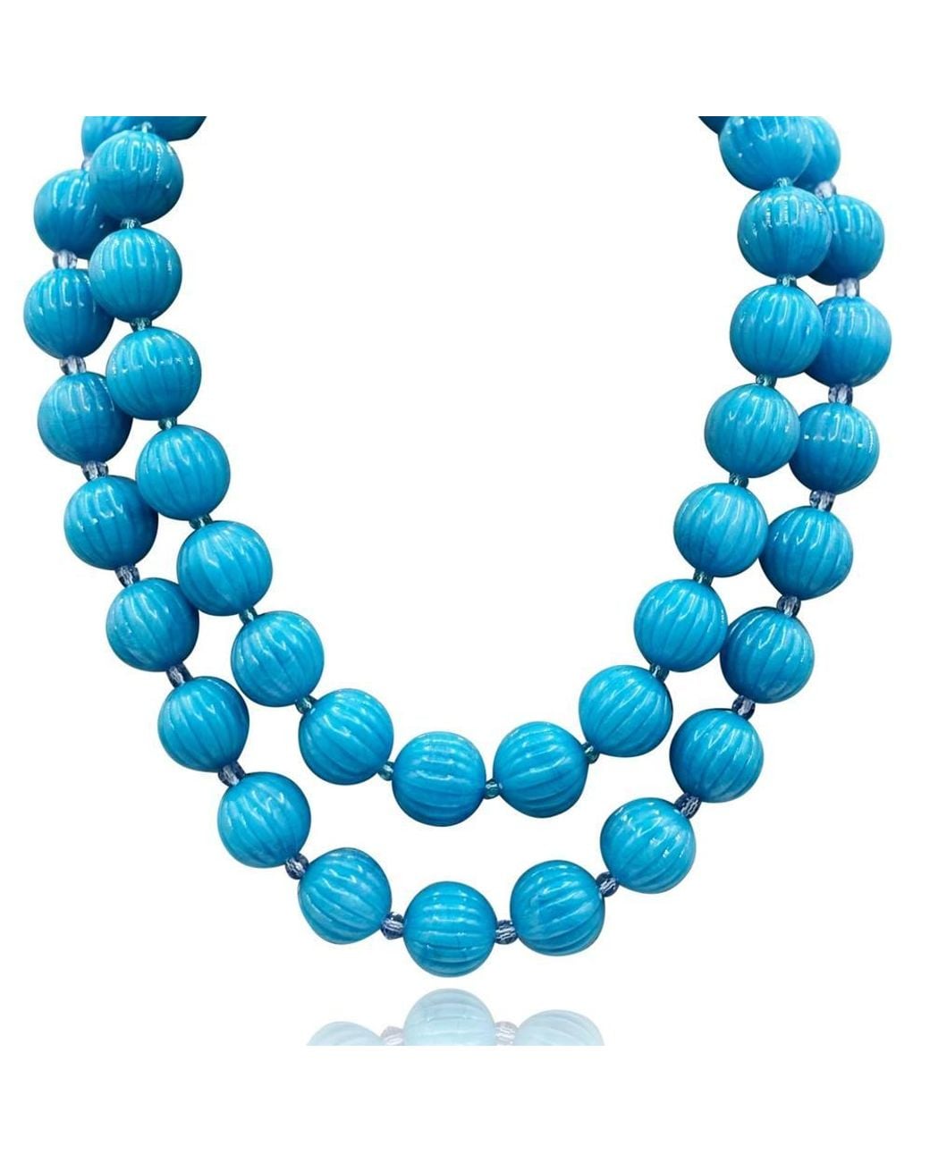 Michael Nash Jewelry Blue Vicenza Carved Sixteen Inch Melon Bead Necklace