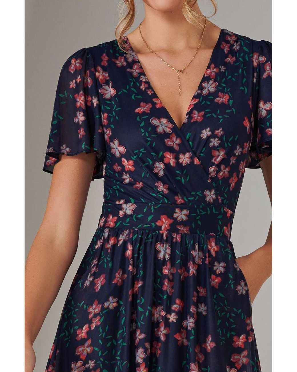 Jolie Moi Blue Mesh Short Sleeve Midaxi Dress