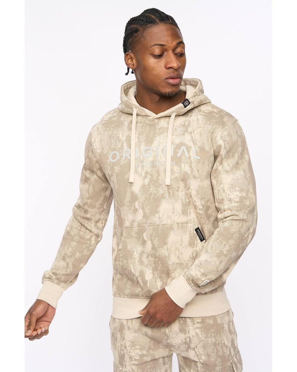 Crosshatch Natural Bardon Hoodie With High Build Graphics for men