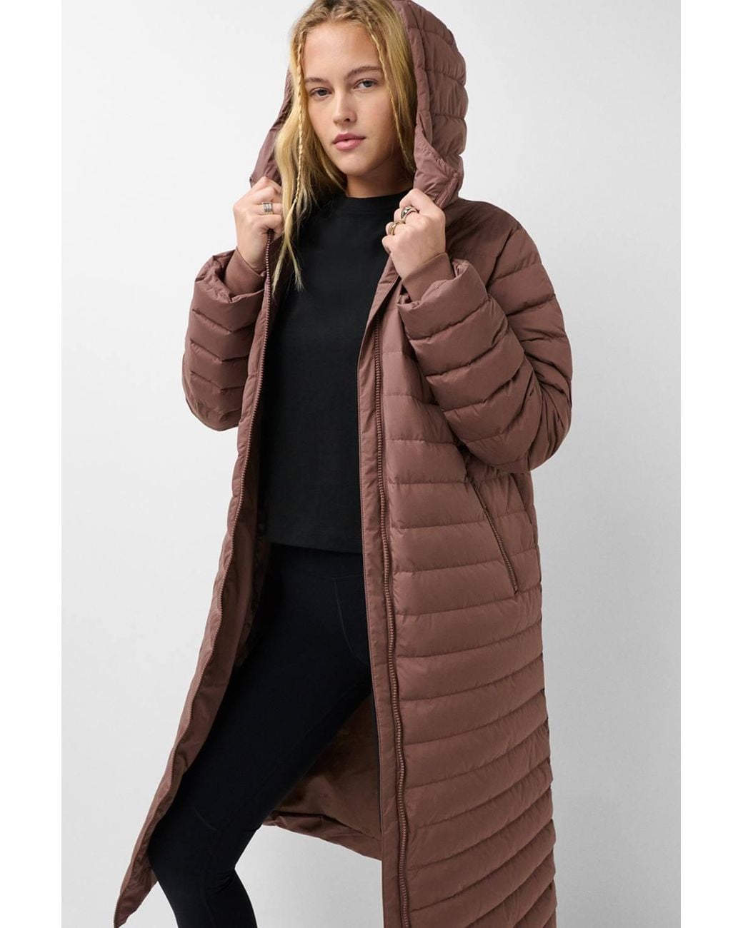 Sweaty Betty Brown Nimbus Lightweight Long Puffer Jacket Chestnut