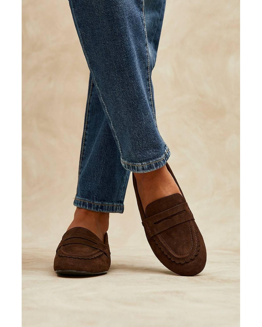 Linzi Brown Bree Suede Leather Penny Loafer