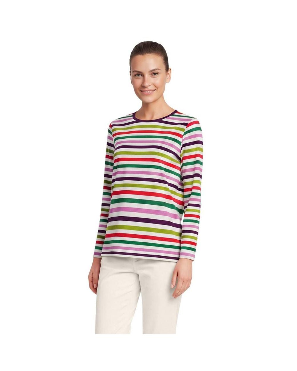 Lands' End Multicolor Petite Supima Long Sleeve Crew Neck T-Shirt