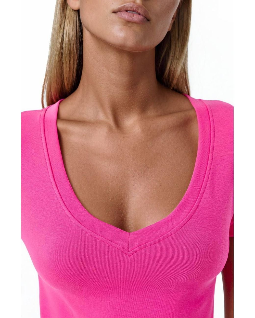 Busem Pink Elastic V-Neck Short Sleeve T-Shirt