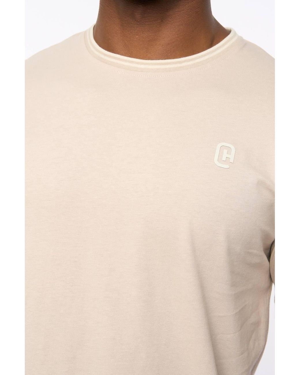 Crosshatch Natural Preece Crew Neck Cotton T-Shirt With High Build Logo Print for men