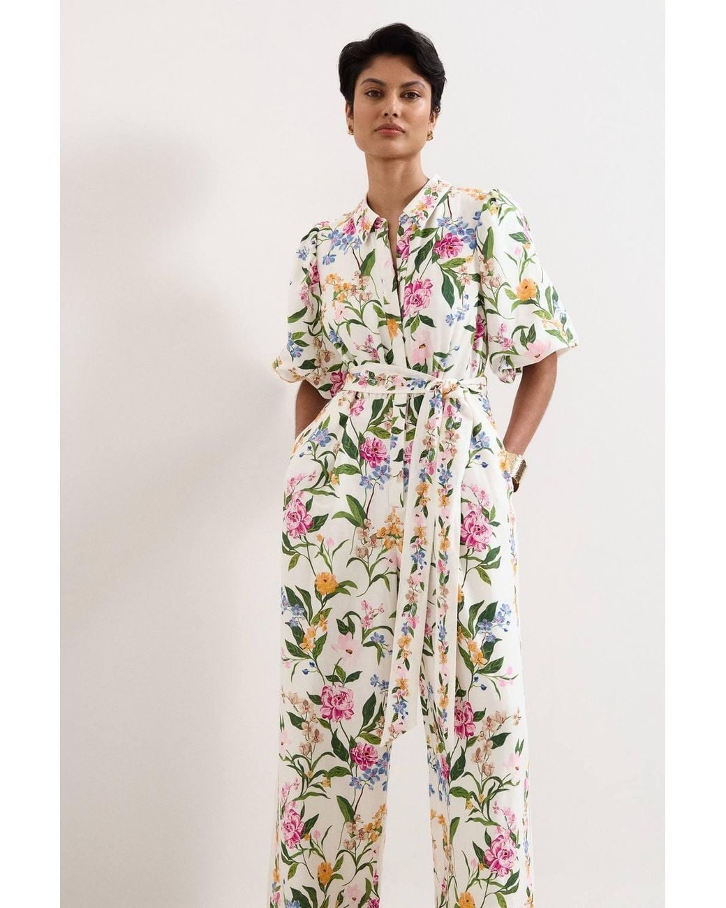 Phase Eight Natural Petite Camilla Collard Wide-Leg Jumpsuit
