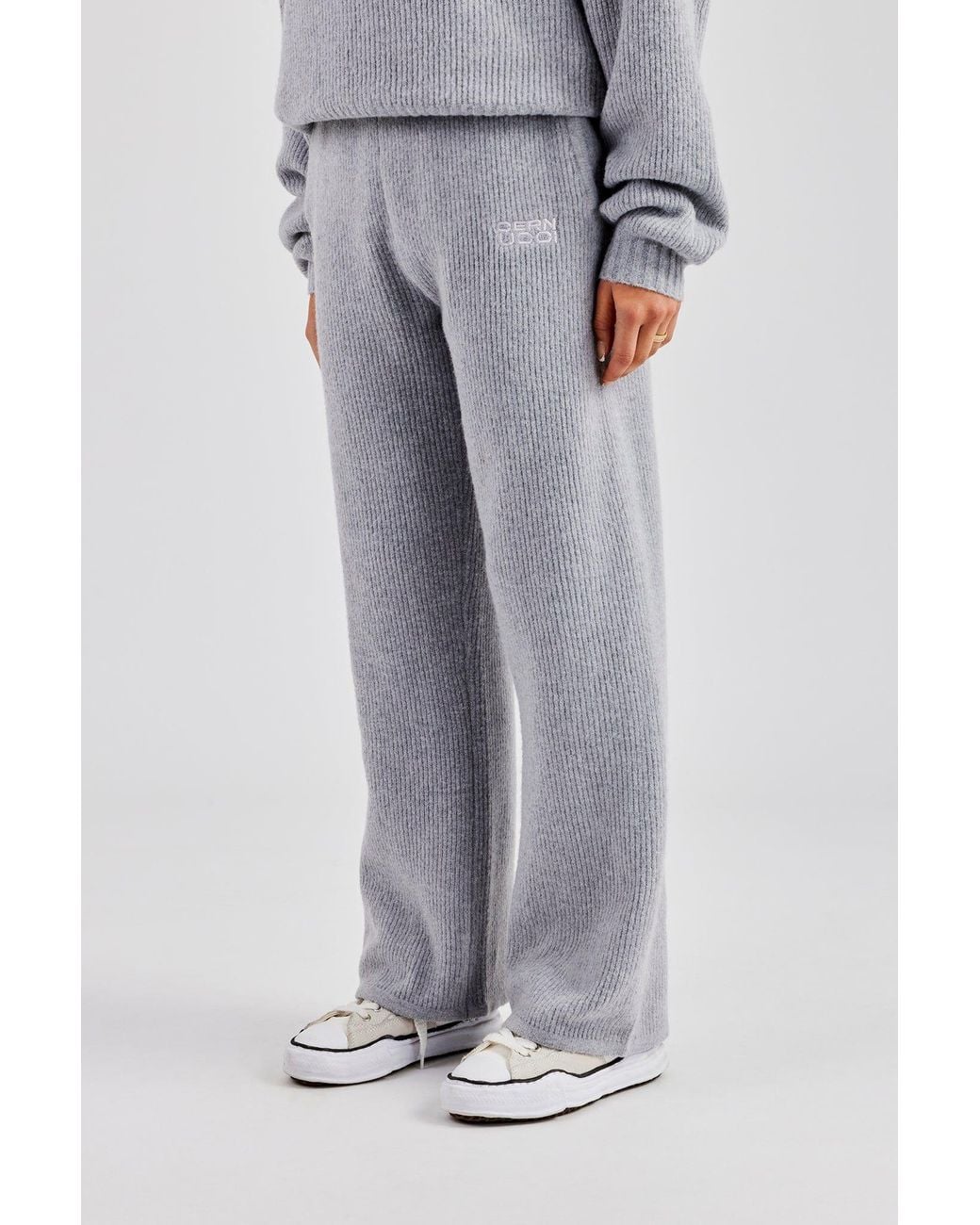 CERNUCCI Gray Knit Wide Leg Embroidered Jogger