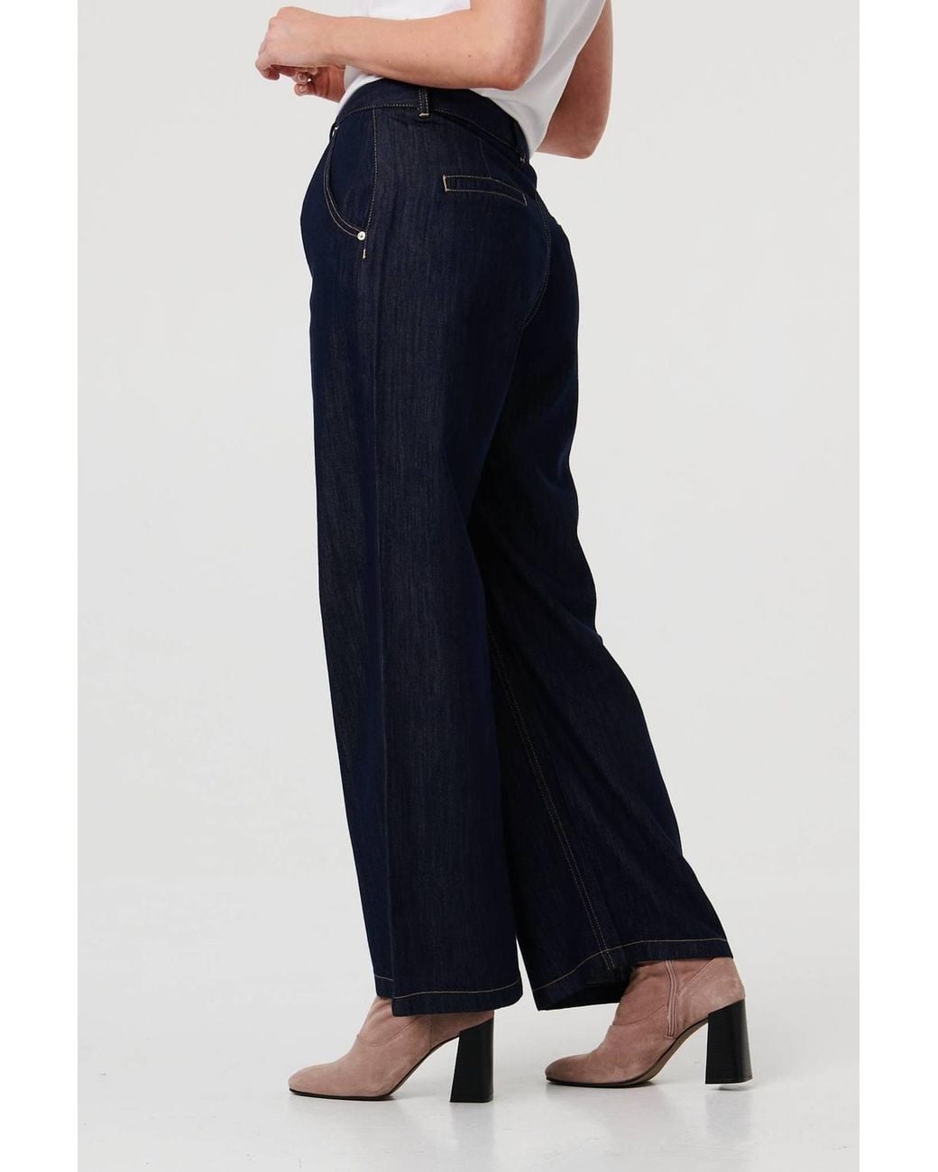 Izabel London Blue High Waist Pleat Front Wide Leg Jeans