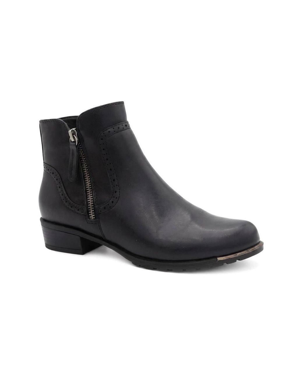 Pavers Black Zip Fasten Brogue Trim Ankle Boots