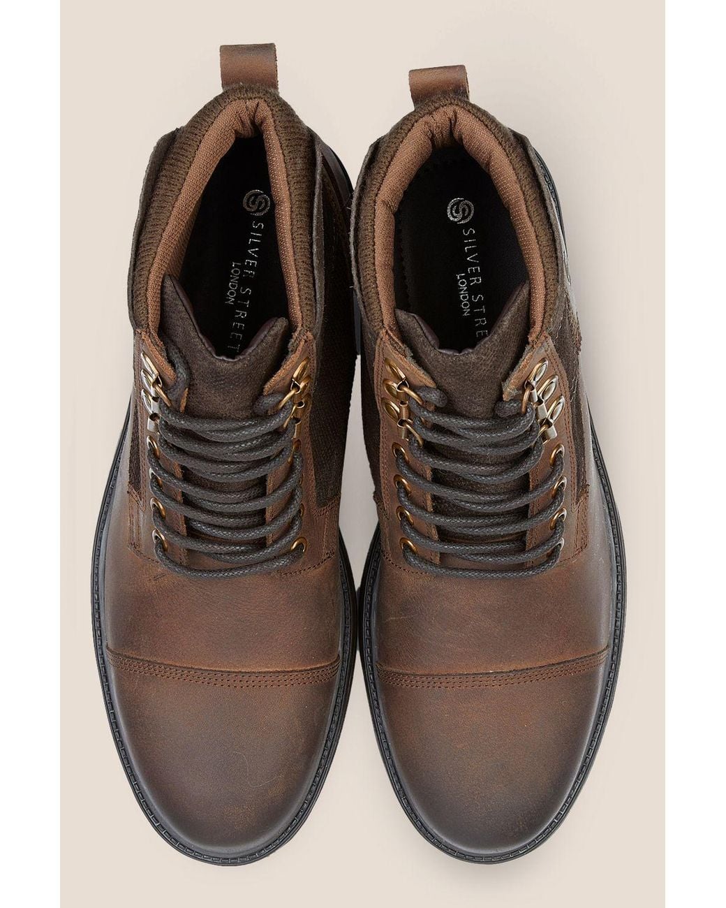 Silver Street London Brown Greyfriars Leather Lace Up Ankle Boots for men