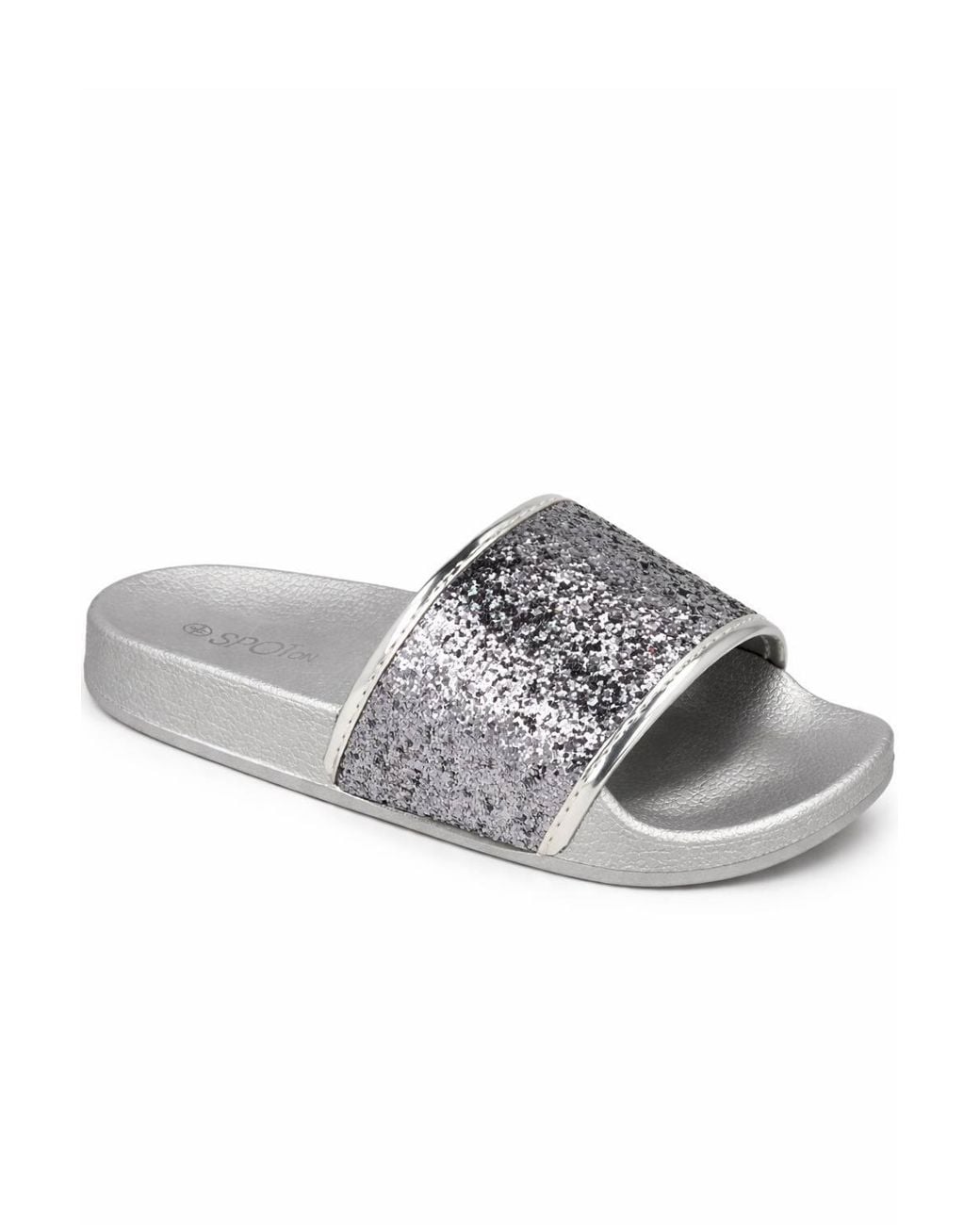 Spot on Gray Glitter Strap Slip On Mule Sandals