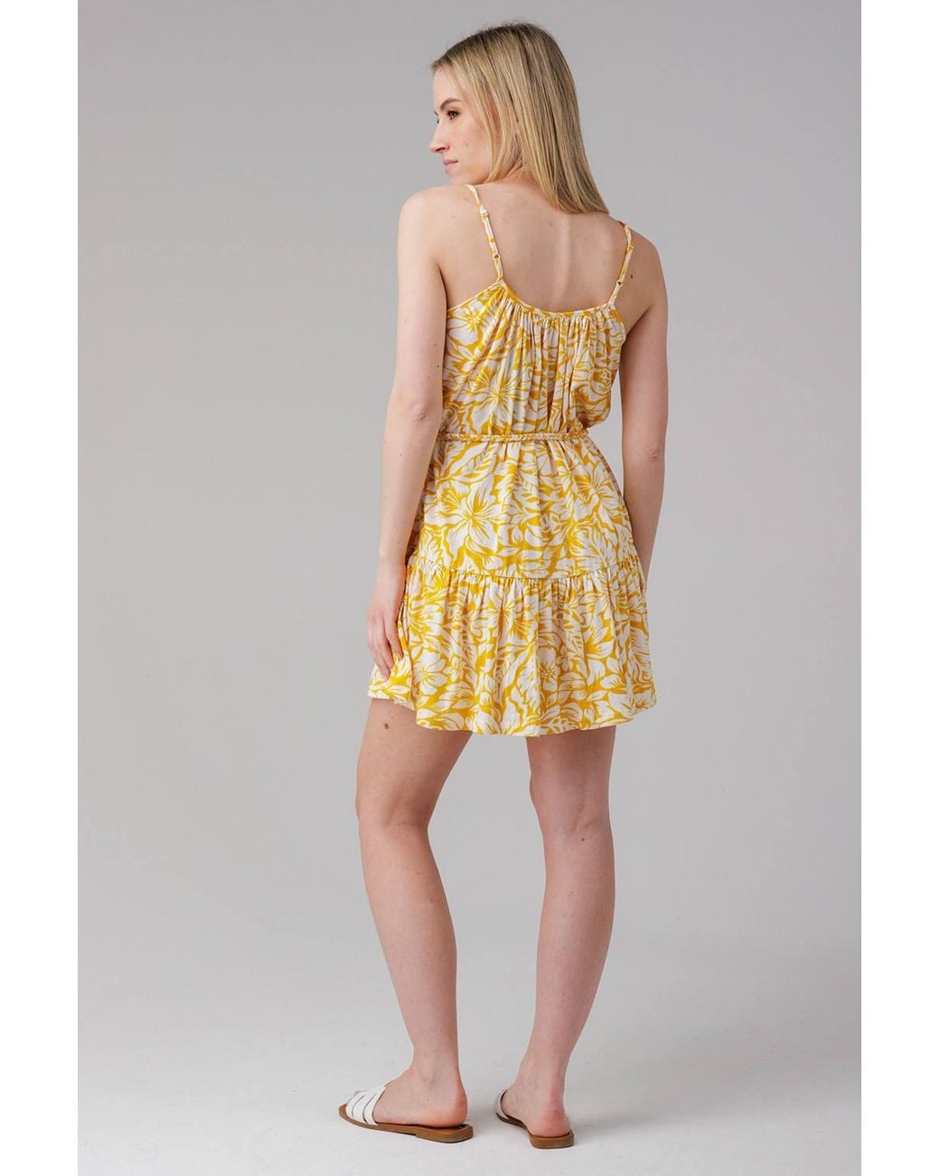 Influence Yellow Sleeveless Tie-Front Tiered Mini Dress