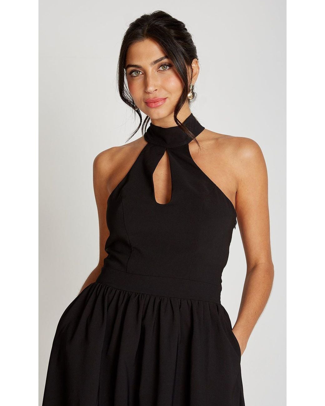 Little Mistress Black Halter Neck Keyhole Midaxi Dress