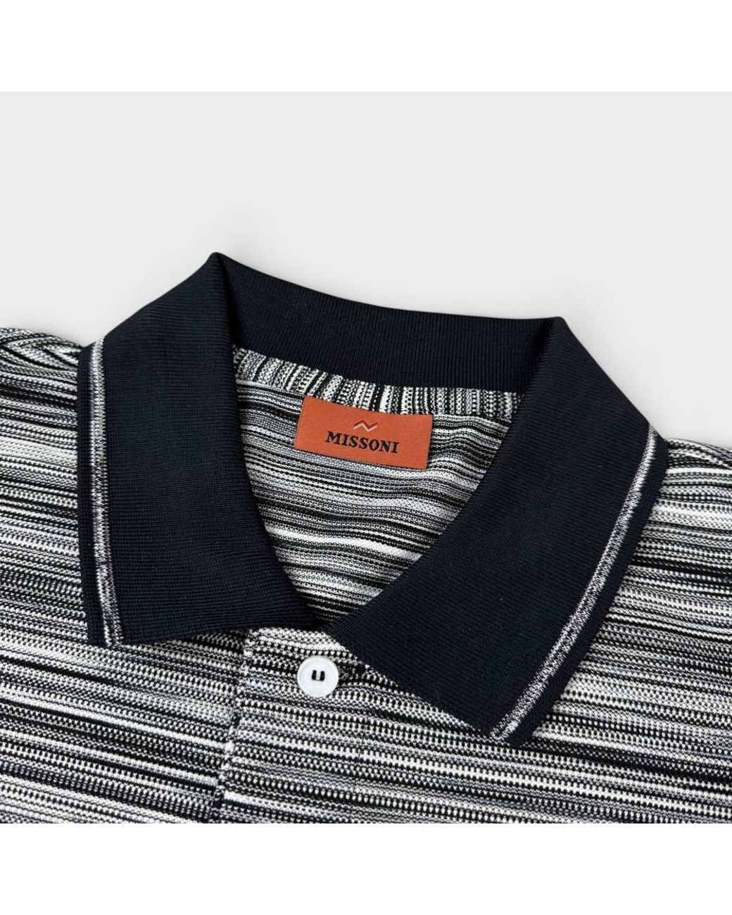 Missoni Gray Striped Contrast Collar Polo Shirt Space Dyed for men