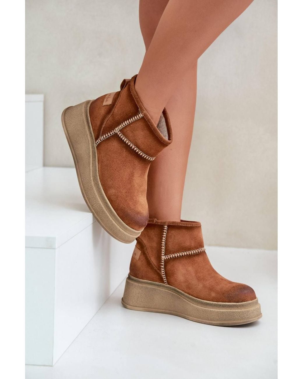Love Lace Brown Platform Wedge Suede Snow Boots