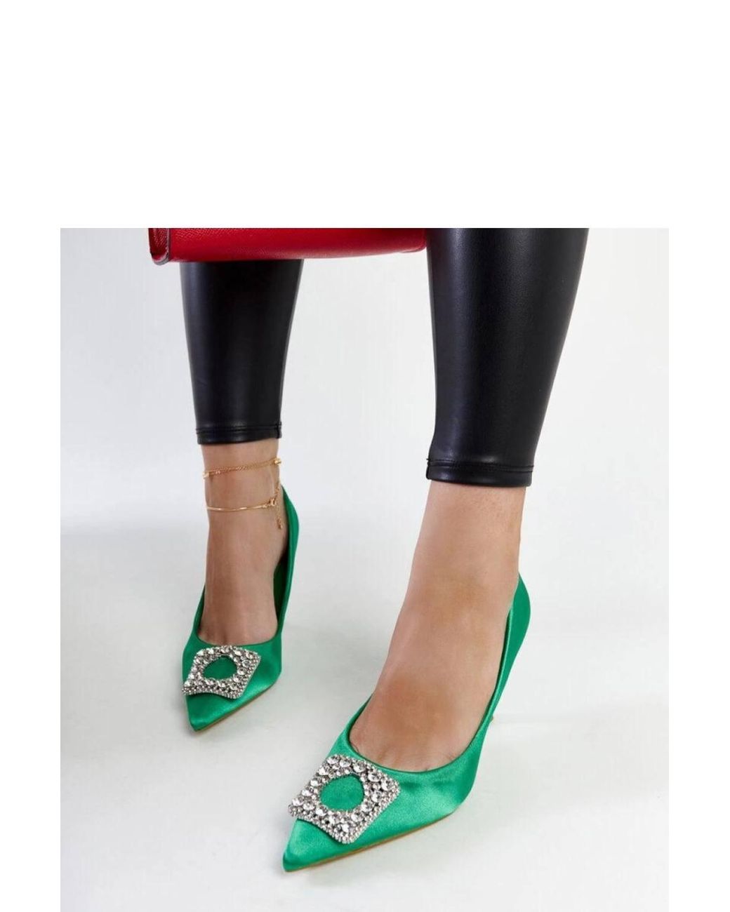 KDMD Blue Satin Zircon High Heel Pumps Slip On Pointed Toe Elegant