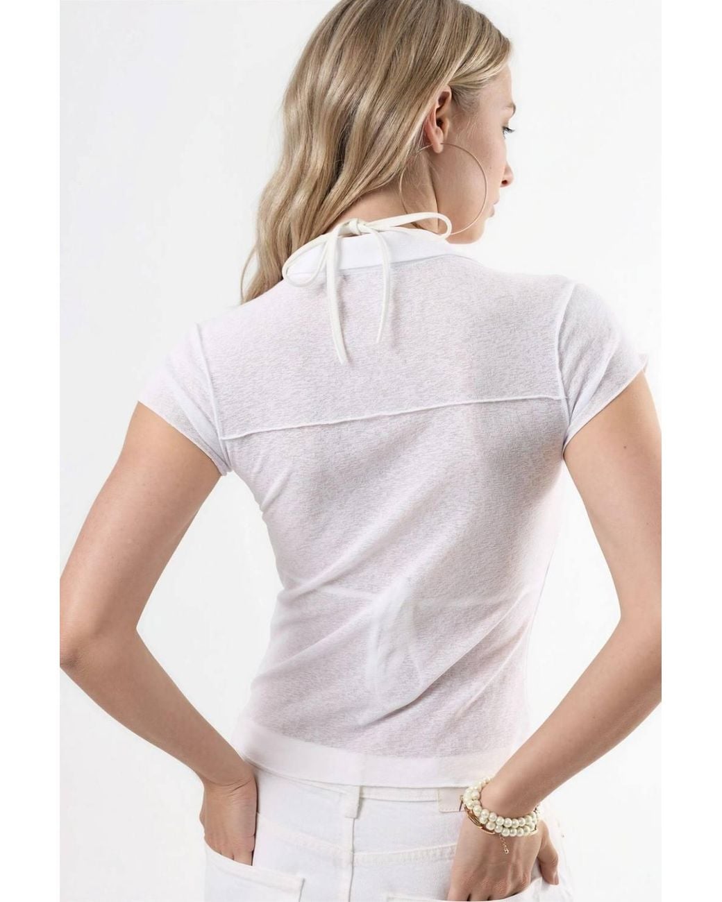 Busem White Textured Knitted Short Sleeve Shirt With Buttons