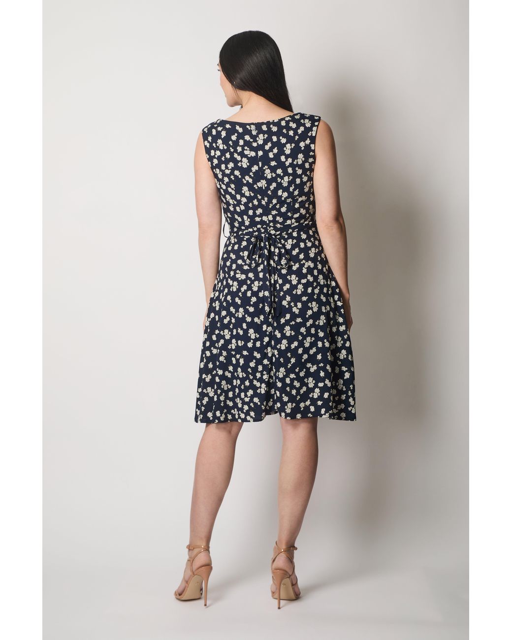 Solo Blue Floral Print V-Neck Fit & Flare Dress
