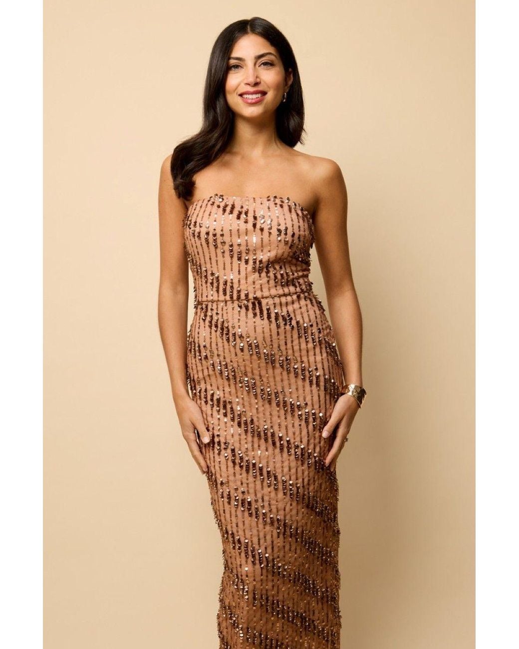 Little Mistress Natural Embellished Bandeau Maxi Dress