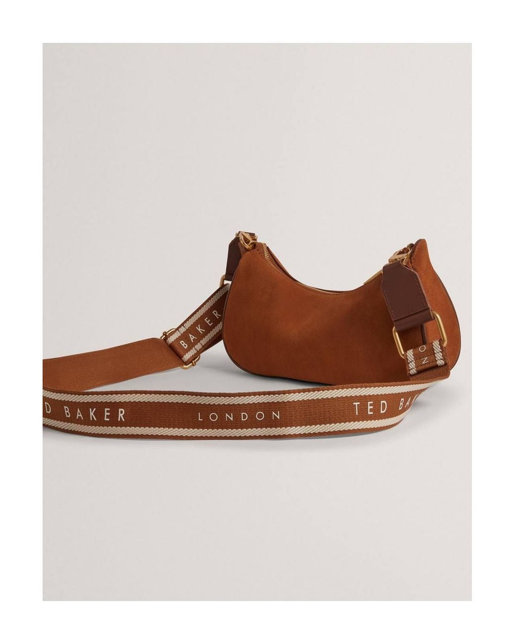 Ted Baker Brown Webbing Small Suede Shoulder Bag