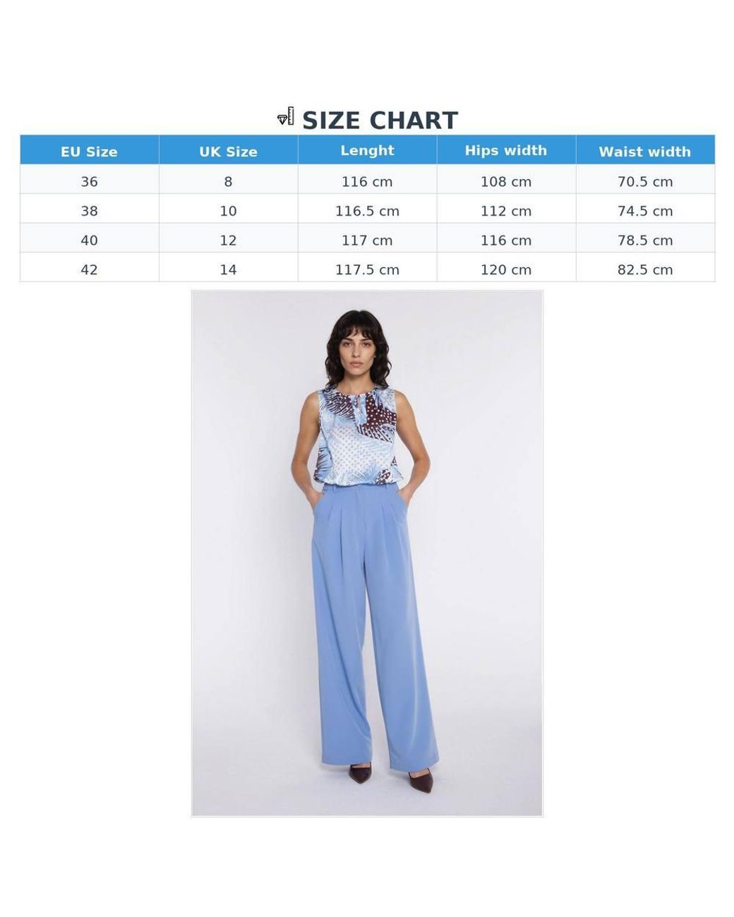 Love Lace Blue Office Viscose High Waisted Wide Leg Trousers
