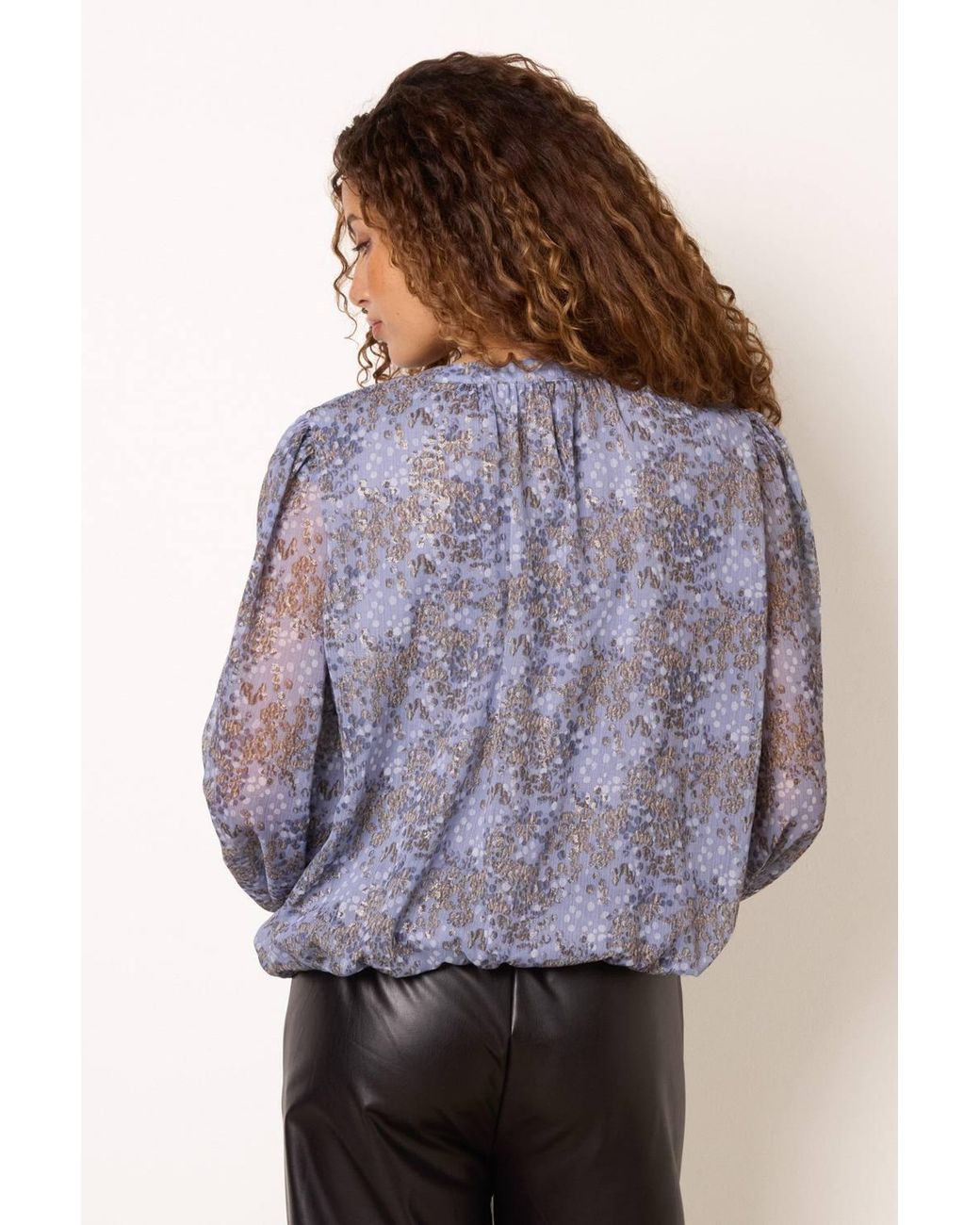 Blue Vanilla Purple Long Sleeve V-Neck Blouse