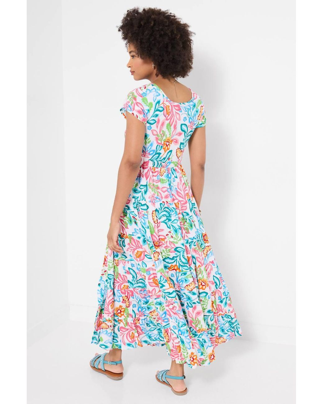 Joe Browns Multicolor Crinkle Cotton Maxi Dress With Tiered Skirt & Elasticated Waist