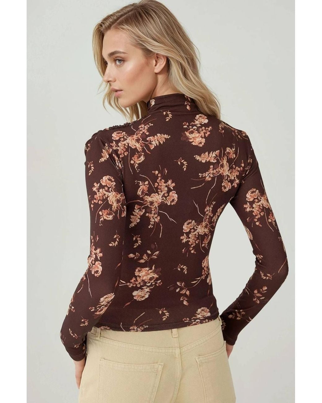 Hiccup Brown Long Sleeve Printed Top