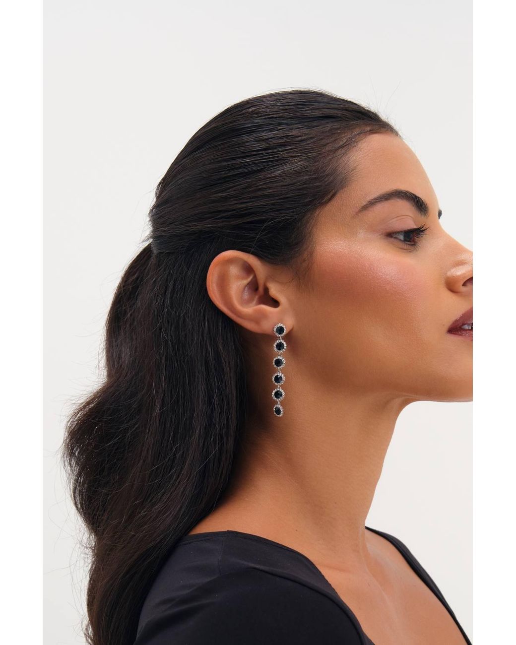 Jon Richard Black Rhodium Plated Sapphire Linear Drop Earrings