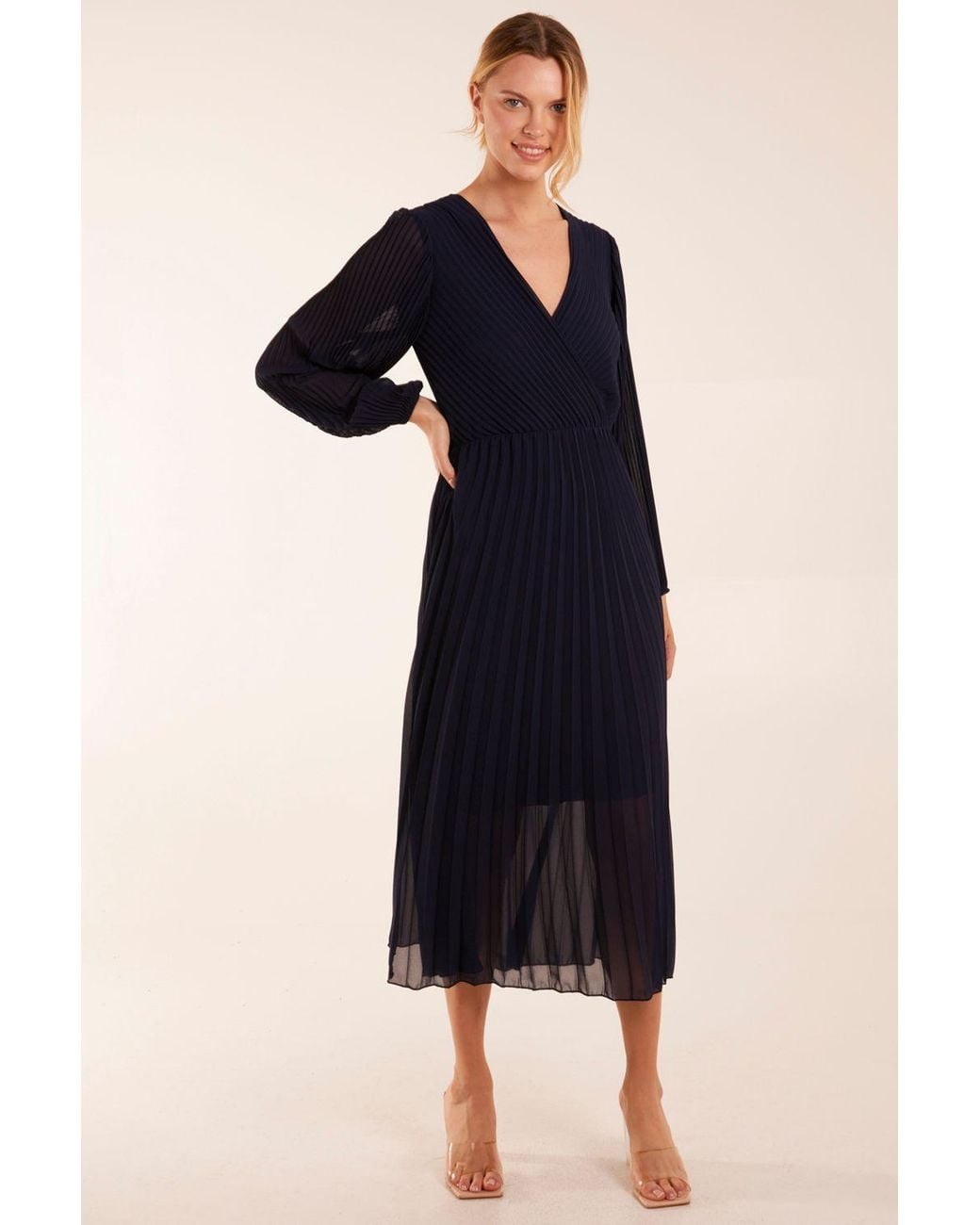 Blue Vanilla Blue Wrap Front Pleated Maxi Dress