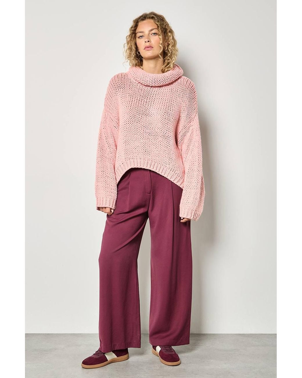 Apricot Red Chunky Knit Roll Neck Oversized Jumper