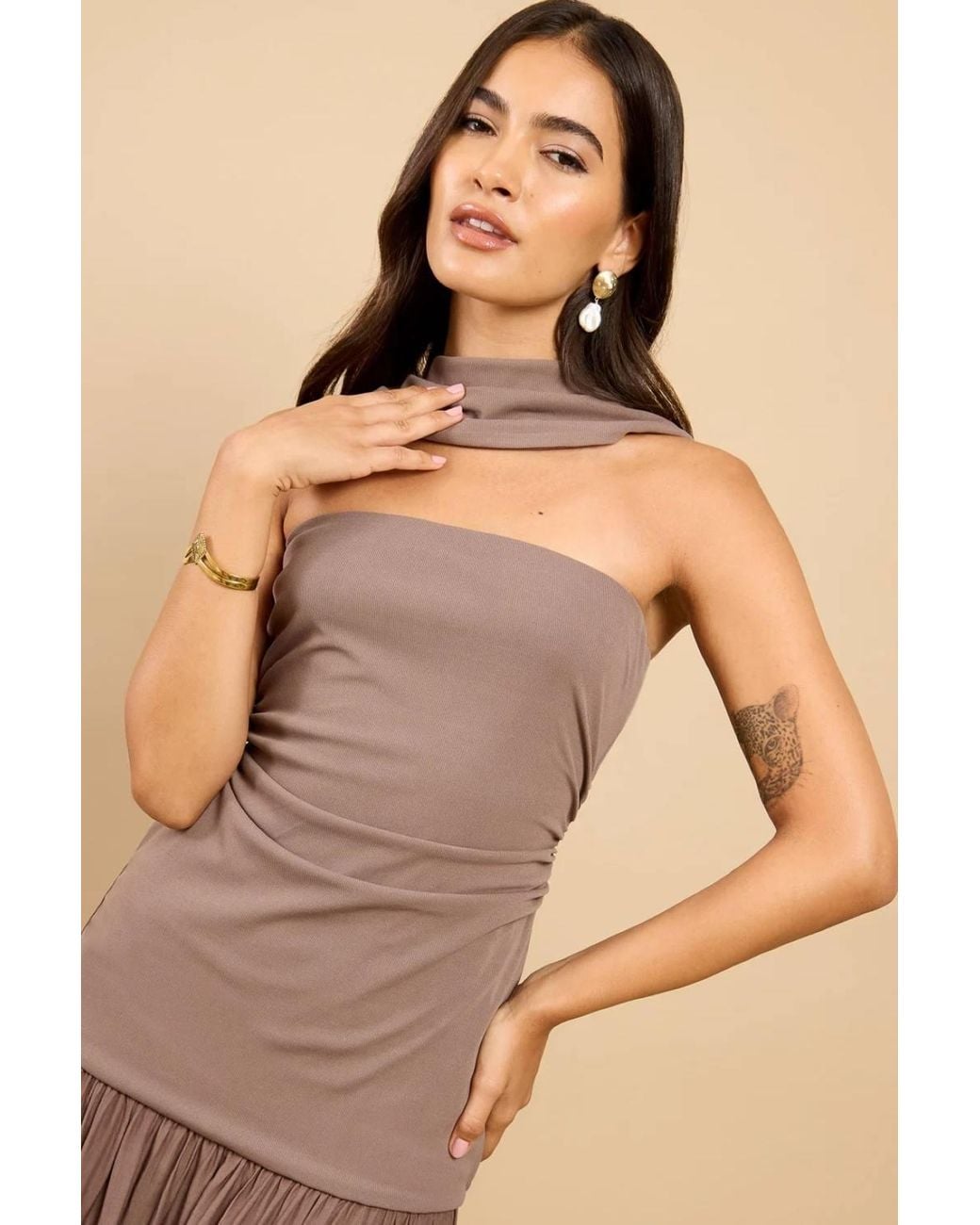 Little Mistress Natural Mink Dropped Waist Maxi Dress