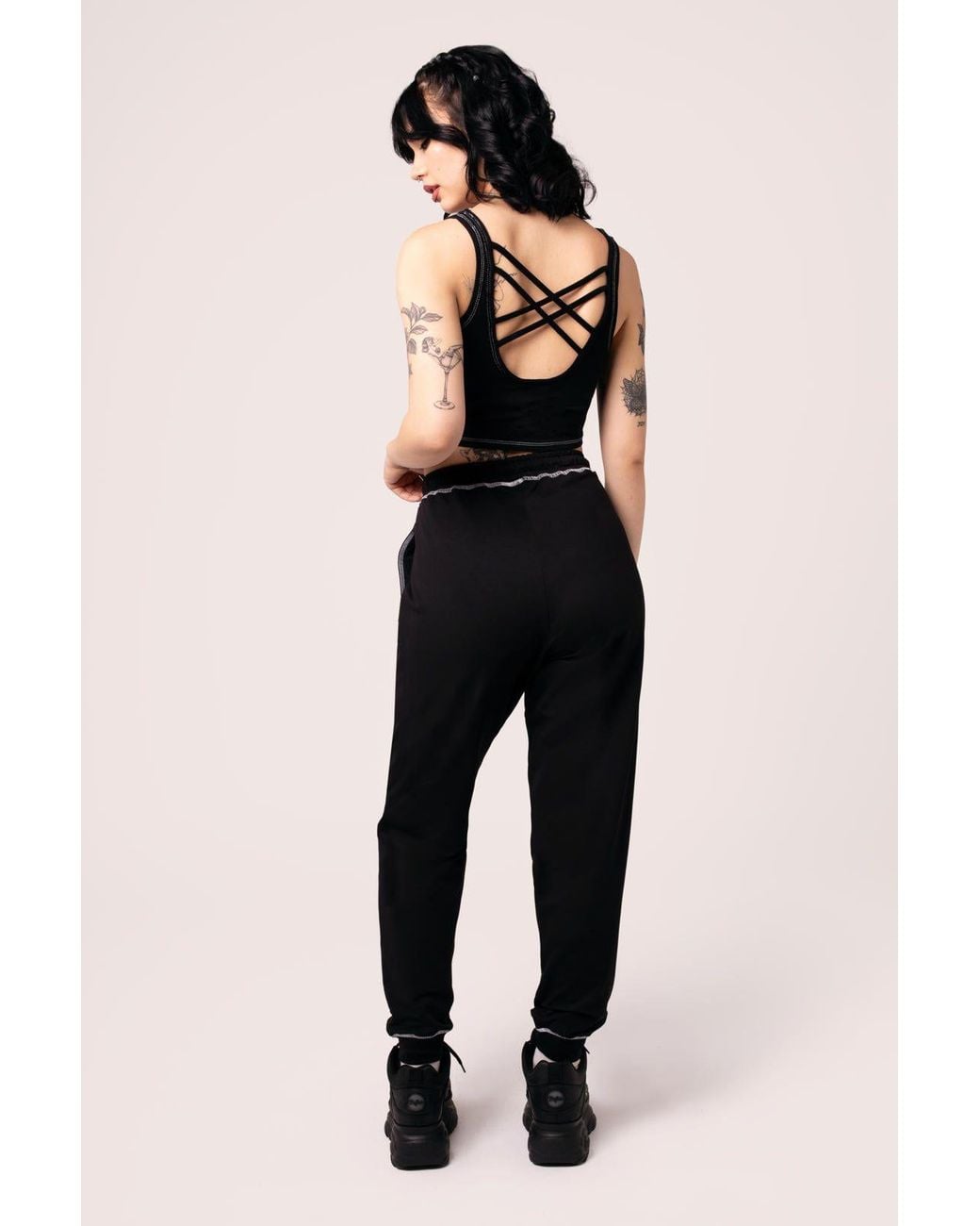 Hell Bunny Black Venom Lightweight Contrast Stitching Joggers