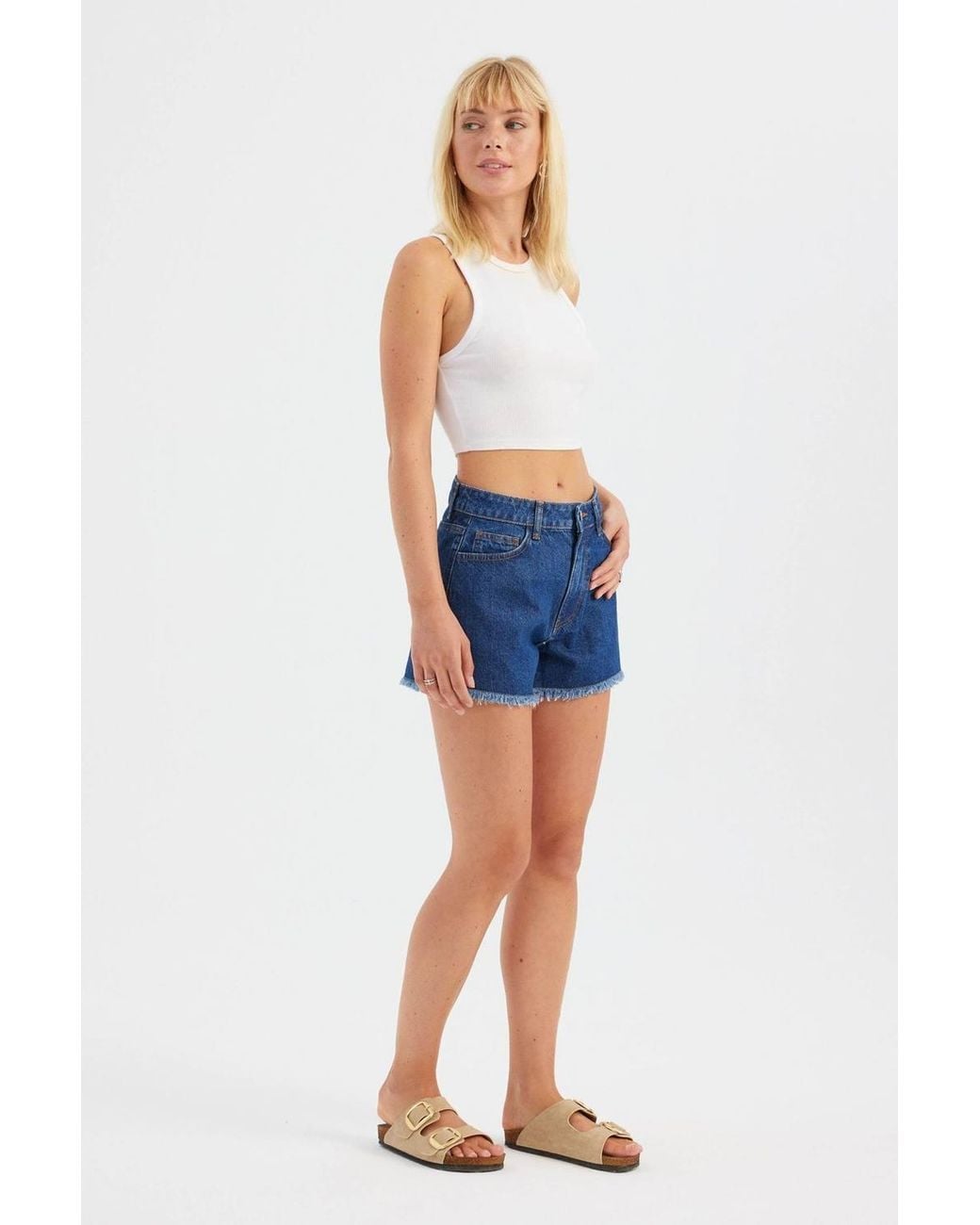 Hiccup Blue Denim Solid High Waist Shorts