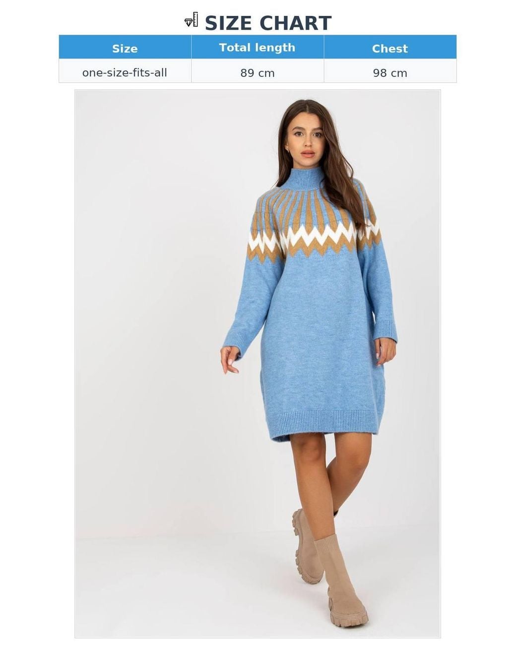 Love Lace Blue Geometric Knit Long Sleeve Turtleneck Dress