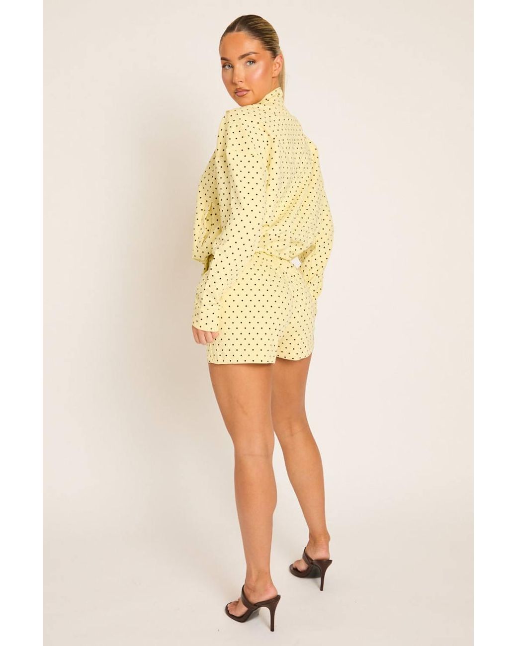 Rebellious Fashion Yellow High Neck Zip Up Jacket & Shorts Co-Ord Set