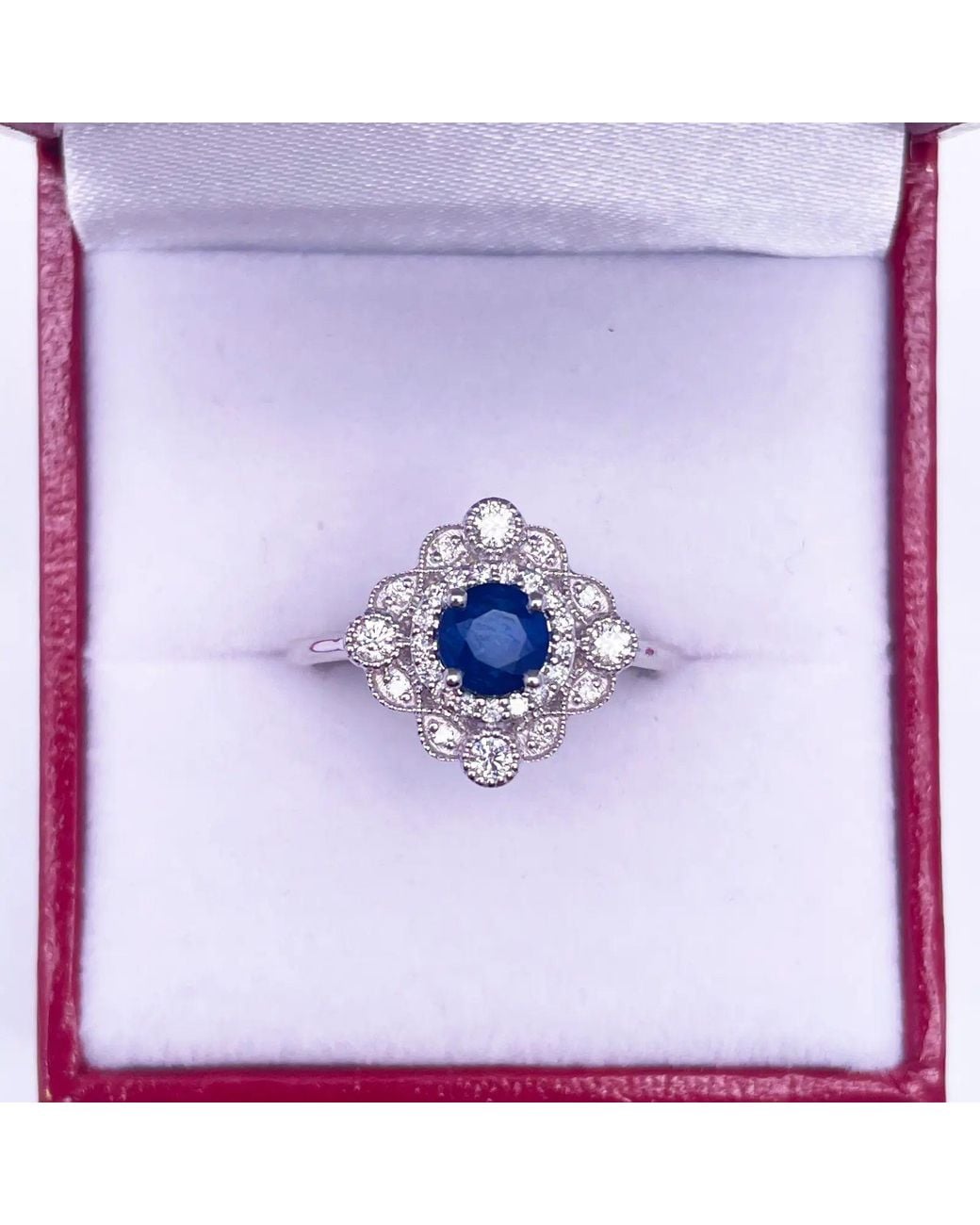Raina Jewels Blue 14Ct Round Sapphire & Diamond Cluster Milgrain Ring
