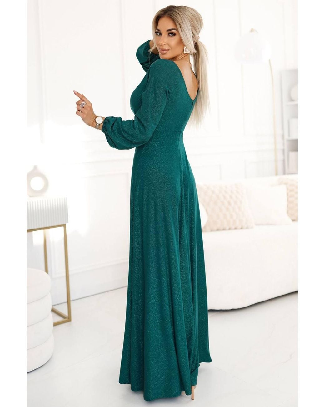 Love Lace Green Wrap Long Sleeve Maxi Dress With Slit